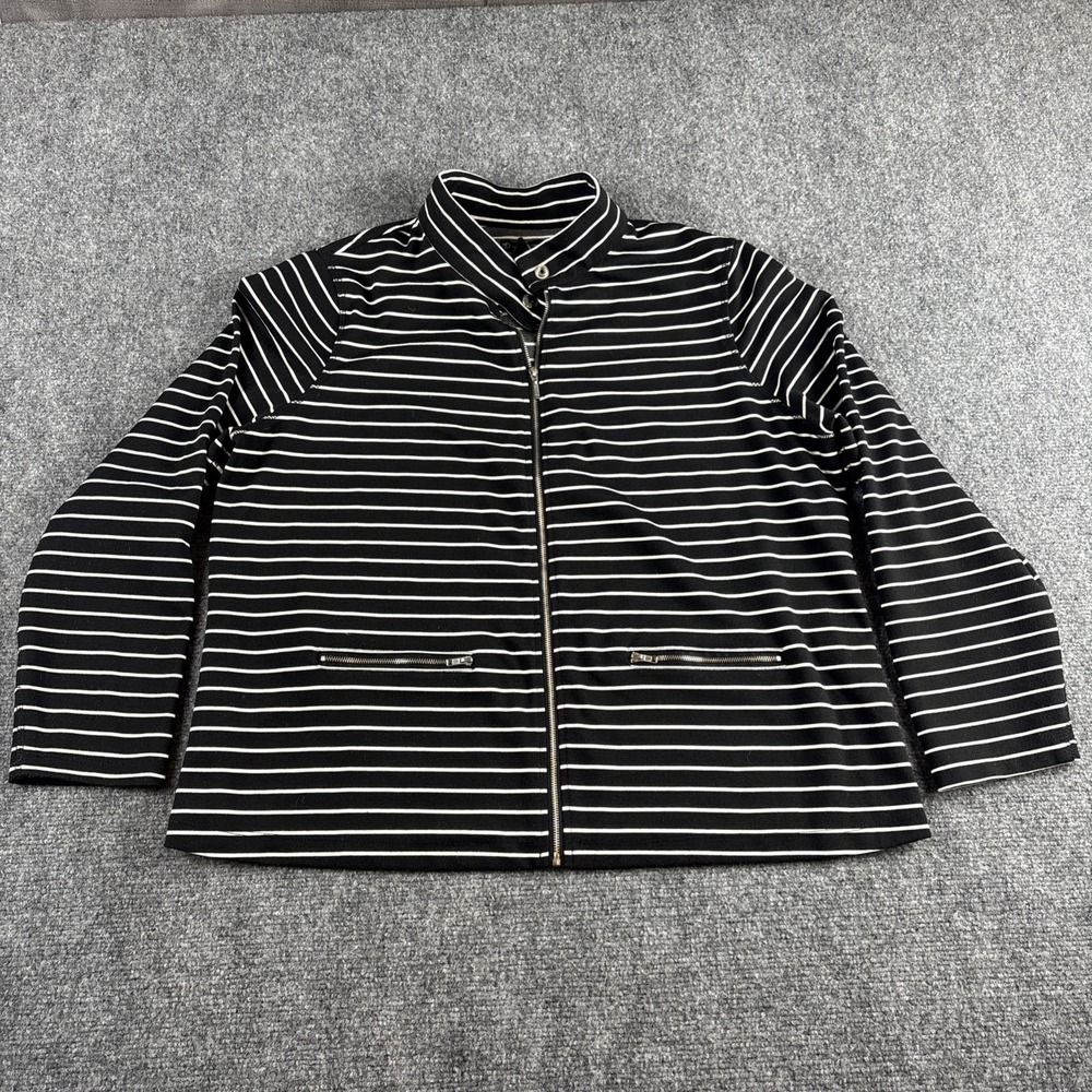 New Directions Petite Striped Full Zip Jacket Womens PXL Black White Mock Neck